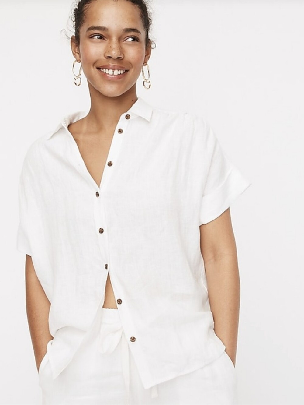 J. Crew Baird Mcnutt Irish Linen Button Womens XS White Shirt Relaxed Fit
